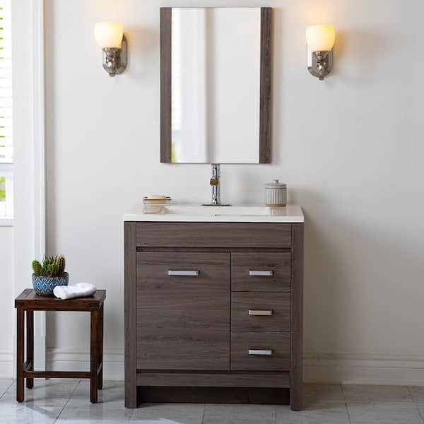 Home Decorators Collection Warford 30 in. W x 19 in. D x 33 in. H Single Sink  Bath Vanity in Vintage Oak with White Cultured Marble Top