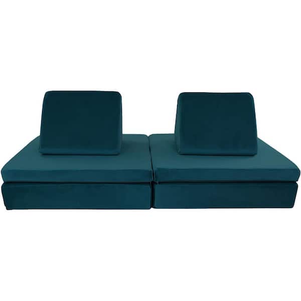 Critter Sitters Teal Lil Lounger Play Couch with 2 Foldable Base Cusions and 2 Triangular Pillows