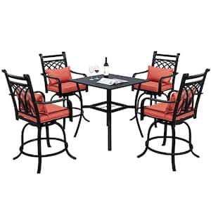 5-Piece Aluminum Square Patio Outdoor Dining Set with Red Cushions
