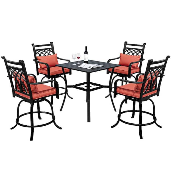 DEXTRUS 5-Piece Aluminum Square Patio Outdoor Dining Set with Red Cushions