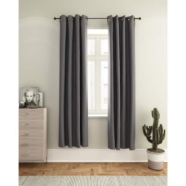 Leafy Silhouette Floral Charcoal Grey Heavy Satin Blackout curtains Set Of  2 - (DS470B)