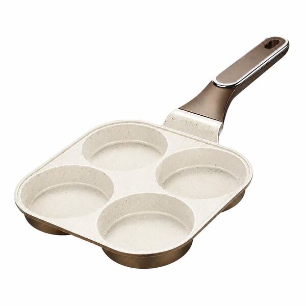 4-Cup Nonstick Divided Egg Omelette Pan, 4-in-1 Breakfast Pan for Eggs, Bacon and Burgers, White