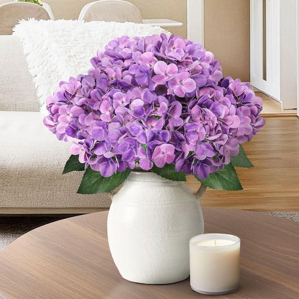 LIVING LUXURY 18 in. Purple Natural Touch Artificial Hydrangea