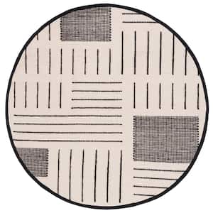 Kilim Ivory/Black 6 ft. x 6 ft. Striped Geometric Solid Color Round Area Rug