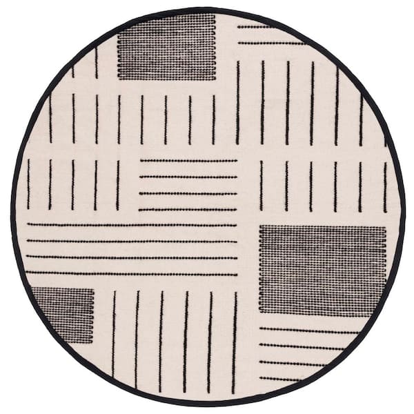 SAFAVIEH Kilim Ivory/Black 6 ft. x 6 ft. Striped Geometric Solid Color Round Area Rug