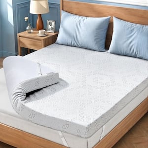 4 in. Queen Firm Cooling Memory Foam Mattress Topper with Removable Cover and Adjustable Straps, for Back Pain Re