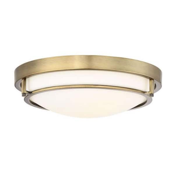 2 light natural brass flush mount with white glass