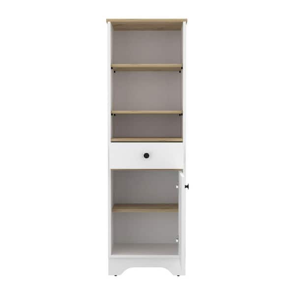 17.30 in. W x 13.80 in. D x 55.70 in. H Particle Board Freestanding Linen Cabinet with Drawer and 2 Shelves in White