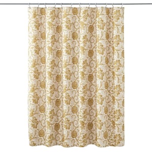 Dorset 72 in. Gold Creme Brown Floral Shower Curtain