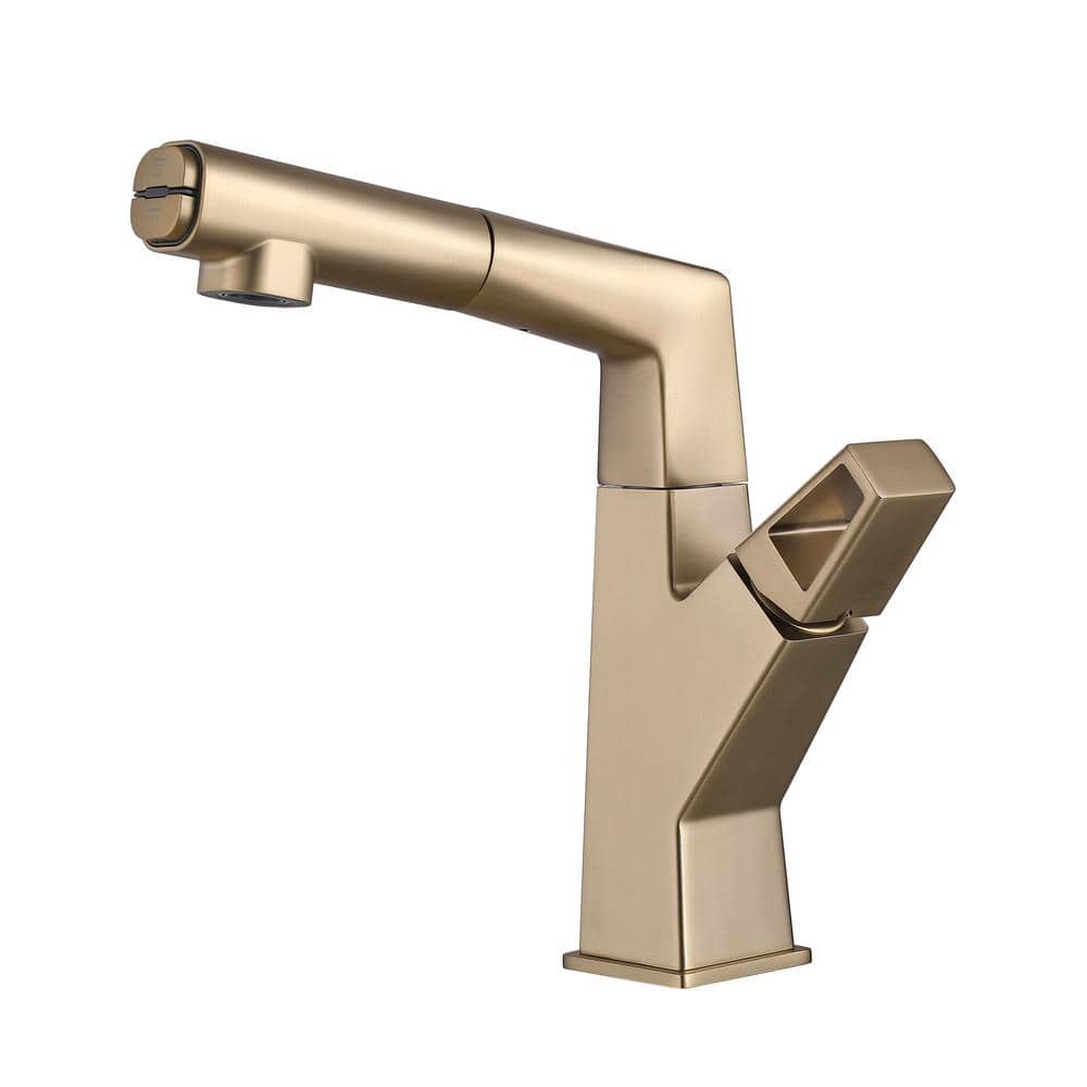 Brushed Gold Deck-Mounted Bathroom Faucet with Pull Out Sprayer