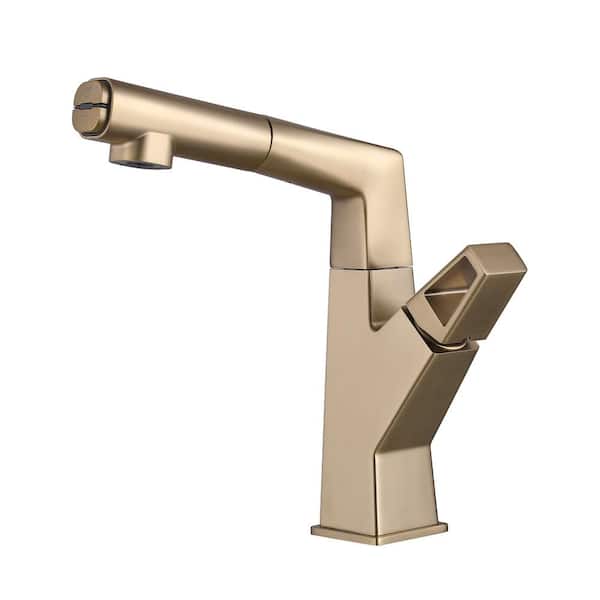 AIMADI Single Handle Single Hole Bathroom Faucet with Pull Out Sprayer Modern Brass Bathroom Basin Taps in Brushed Gold