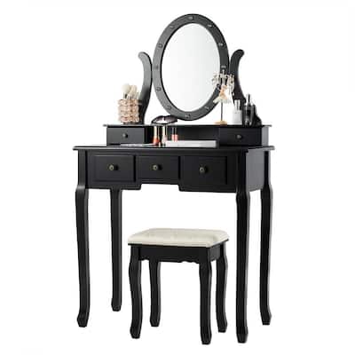 Black Makeup Vanities Bedroom, Black Vanity Desk With Lighted Mirror