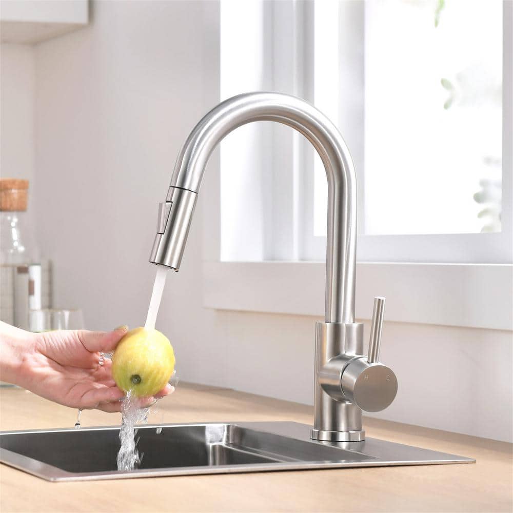 Brushed Nickel Stainless Steel Pull-Down Kitchen Faucet