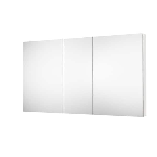 ROSA 64 in. W x 36 in. H Surface/Recessed Mount Rectangular Tri-View Aluminum Medicine Cabinet with Mirror, Combo Set