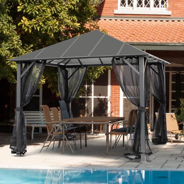 LAUREL CANYON 10 ft. x 10 ft. Insulated Aluminum Outdoor Patio Gazebo with Aluminum Roof and Netting