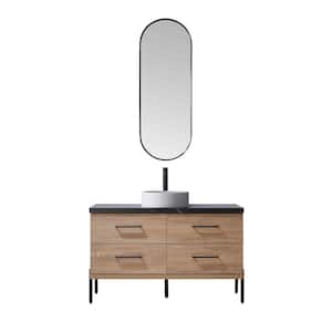 Trento 48 in. W x 21.7 in. D x 34.6 in. H Single Sink Bath Vanity in Oak with Black Sintered Top and Mirror