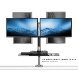 26 in. Width Silver Workstation w/ Dual Monitor Mount, Standing Desk Converter w/ Keyboard & Counterbalance Monitor Arm