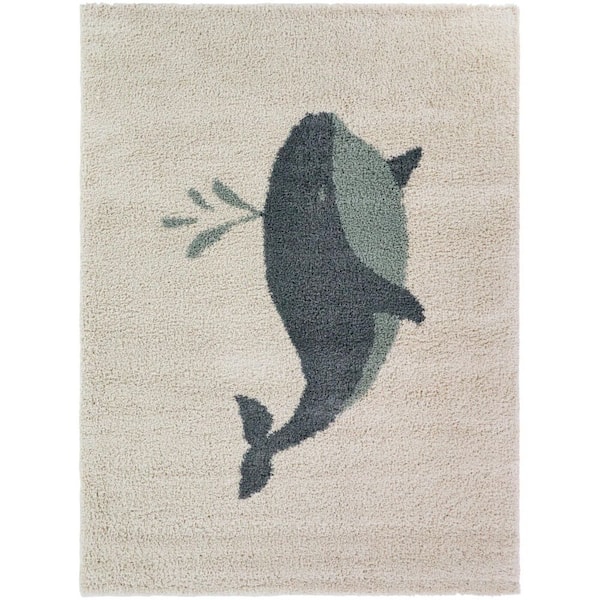 Saltaire Navy Blue 5 ft. x 7 ft. Whale Motif Area Rug