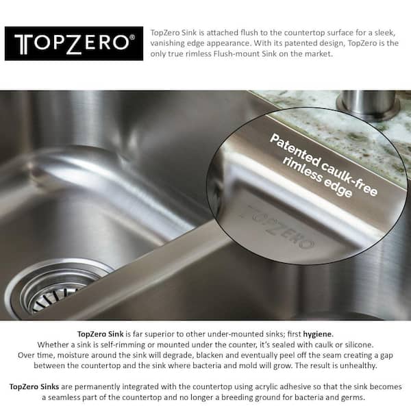 TopZero 18-Gauge Stainless Steel 32 in. Double Bowl Undermount Rimless Kitchen Sink with low-divider, Silver