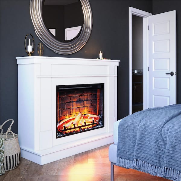 Ameriwood Elmcroft Mantel Fireplace TV Stand for TVs up to 65 in. White