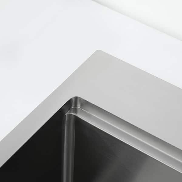 33 in. Undermount Single Bowl Nano Gray Stainless Steel Kitchen Sink with Accessories and Integrated Ledge