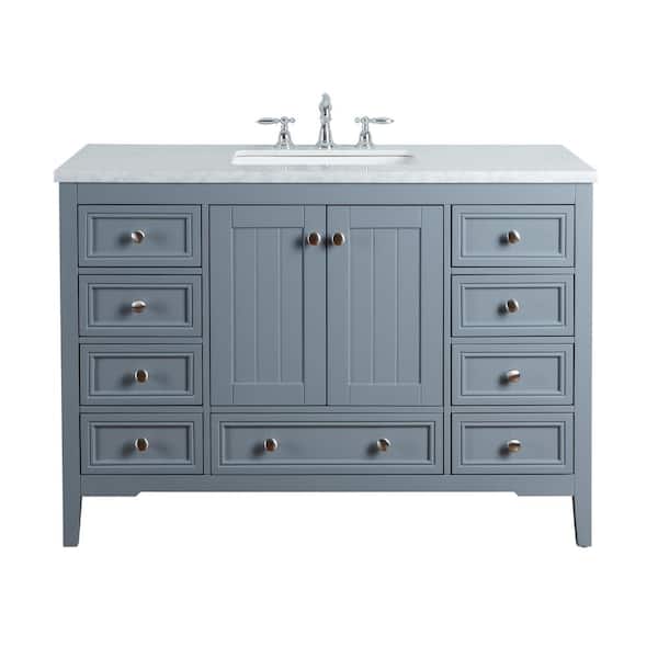 stufurhome New Yorker 48 in. Grey Single Sink Bathroom Vanity with Marble Vanity Top and White Basin