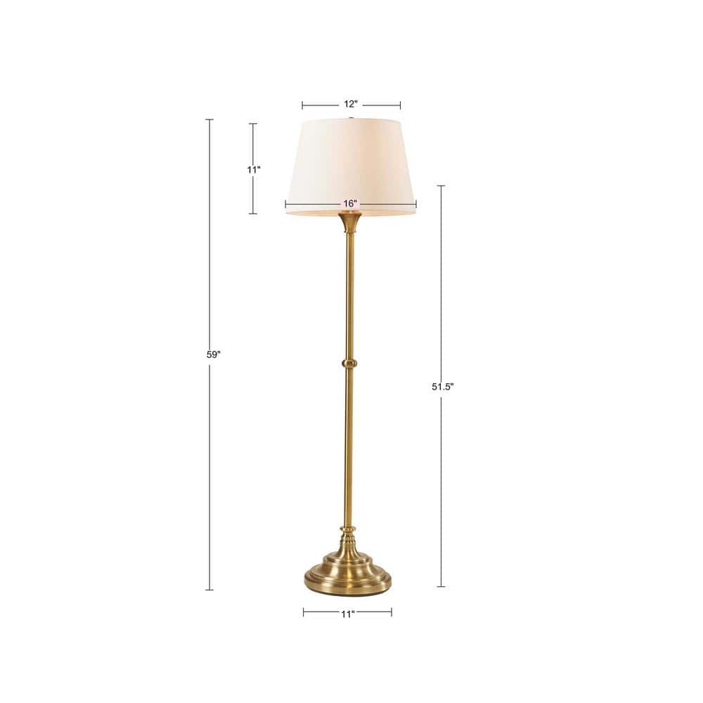 Antique Brass Adjustable Floor Lamp with White Empire Shade