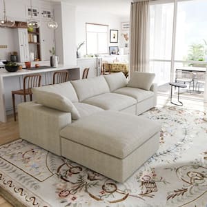 Khaki Linen Velvet Free Combination Modular Chaise Lounge sofa with Ottoman