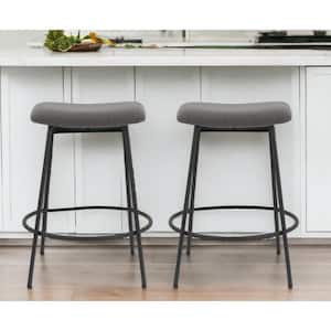 26 in. Gray Backless Metal Counter Height Bar Chair with Fabric Seat Set of 2