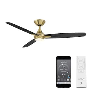 Blitzen 54 in. Integrated LED Indoor/Outdoor Soft Brass/Matte Black 3-Blade Smart Ceiling Fan with 3000K and Remote