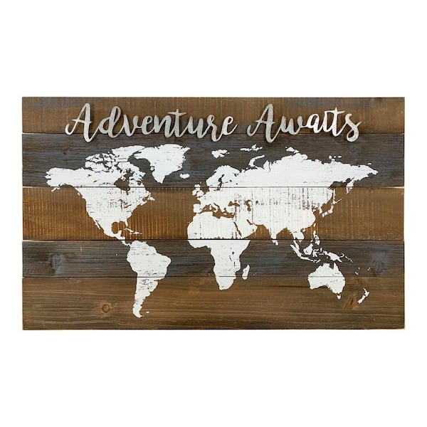 PARISLOFT Farmhouse Adventure Awaits World Map Wood Wall Decorative Sign  SG0019 - The Home Depot