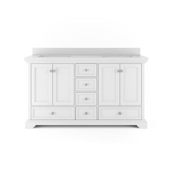Thomasville Amherst 60 in. W x 20 in. D Bath Vanity in White with Quartz Stone Vanity Top in White with White Basin