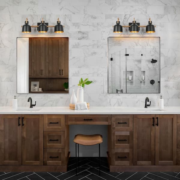 Modern Industrial Black Bathroom Wall Sconce with Metal Shades, 3-Light Gold Bell Transitional Powder Room Vanity Light