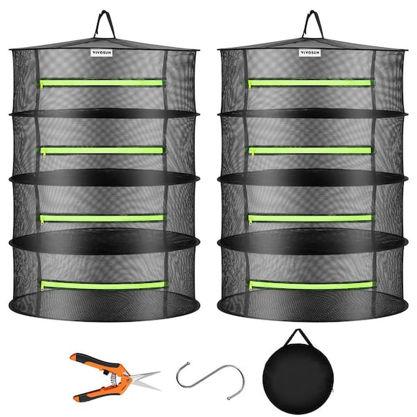 4-Layer Hanging Mesh Drying Rack with Green Zippers for Dehydrating (2-Pack)
