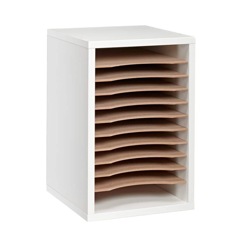 Wood 11 Compartment Vertical Paper Sorter Literature File Organizer, White