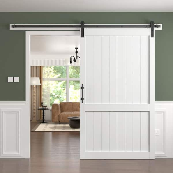 48 in. x 84 in. White DH Shape MDF Sliding Barn Door with Hardware Kit