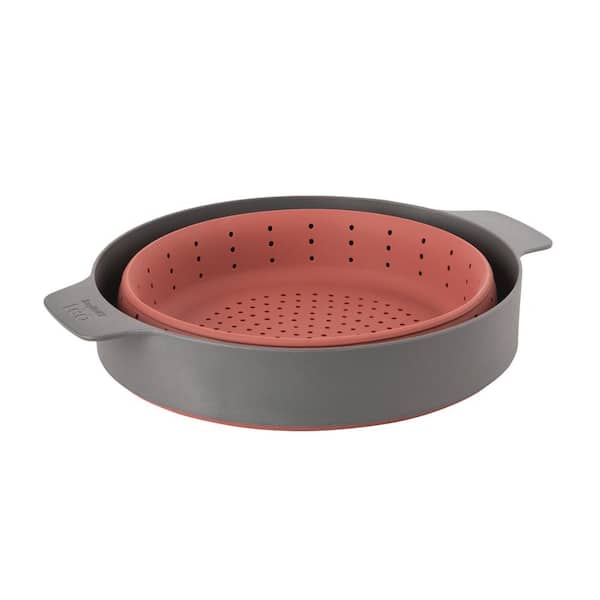 BergHOFF Leo 10 in. Pink and Grey Silicone 2-in-1 Steamer and Strainer  3950152 - The Home Depot