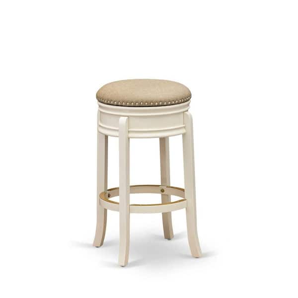 HOME IMPORTS EMPORIUM 30 in. H Linen White Counter Height Wooden Barstool Round Shape with PU Leather Upholstered