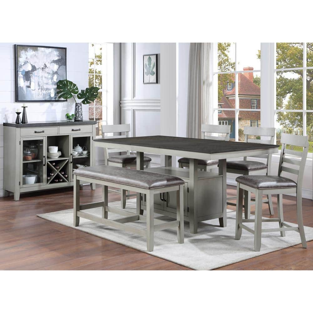Hyland Stone Gray and Charcoal Wood Server with Glass Doors