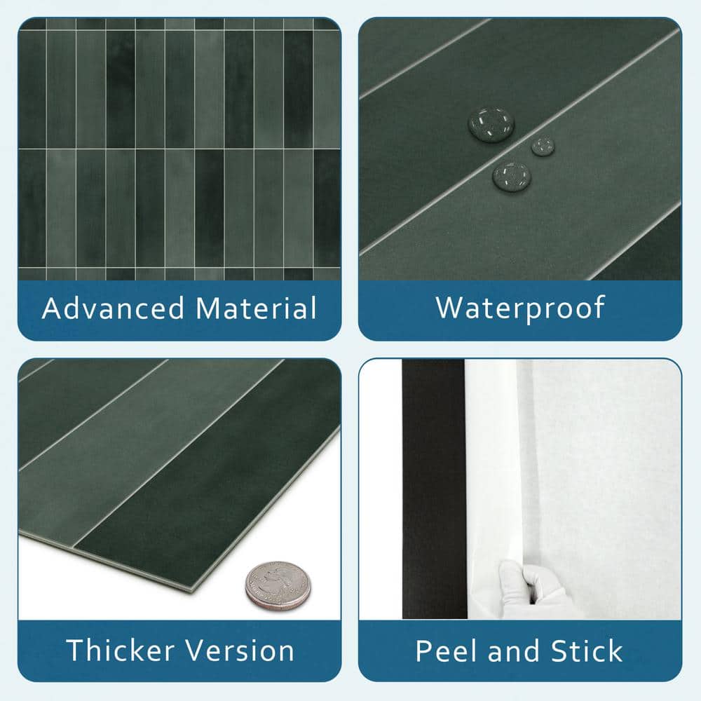 Green Stone Composite Peel and Stick Mosaic Tile Sheets