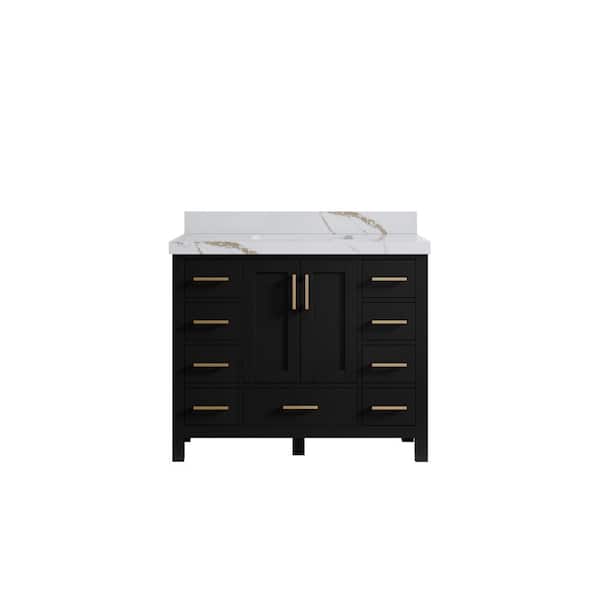 Willow Collections Malibu 42 in. W x 22 in. D x 36 in. H Single Sink Bath Vanity in Black with 2 in. Calacatta Gold Top