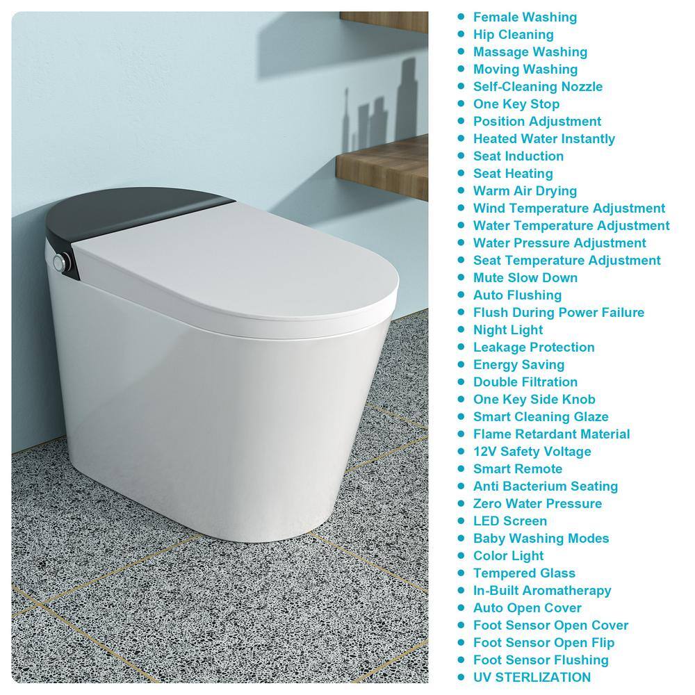 White Elongated Electric Smart Bidet Toilet with Heated Seat and LED Display