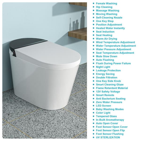 CASAINC Elongated Electric Smart Bidet Toilet with Auto Open, LED Display, and Warm Water Wash