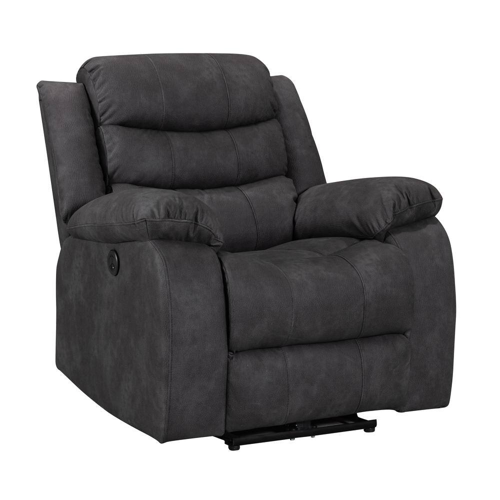 FC Design Modern Power Recliner Chair with USB Charging Port and Pillow Top Arms Palomino Fabric Single Seat Reclining Sofa - Charcoal Grey