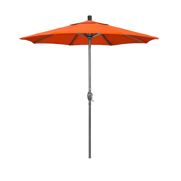 California Umbrella 7.5 ft. Grey Aluminum Market Push Button Tilt Crank Lift Patio Umbrella in Melon Sunbrella