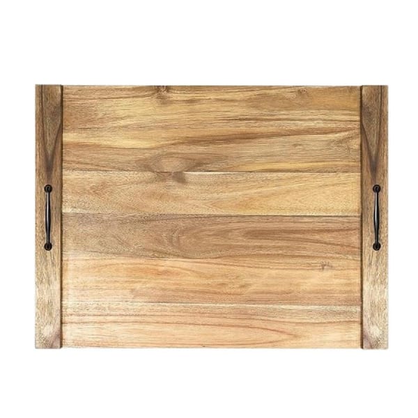 29.5 in. x 22 in. Noodle Board Stove Cover with Handles for Electric, Gas Stove Top, Acacia Wood with 2-Metal Handle