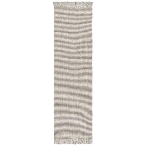 Natural Fiber 2 ft. x 8 ft. Gray Woven Solid Fringe Runner Rug
