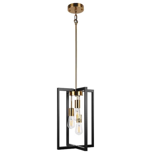Emeritpro 3-Light Black and Brass Industrial Lantern Pendant Light for Dining Room Entryway No Bulbs Included