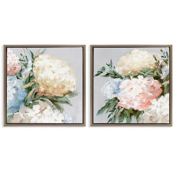 Stupell Industries Pastel Blooming Hydrangeas by Alex Black 2-Pieces Brown Floater Frame Nature Graphic Art Print 18 in. x 18 in.