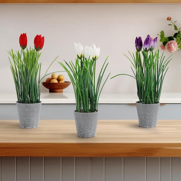 14 in. 3 Packs Green Artificial Plant Flower Arrangement Fake Plants for Home Decoration